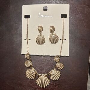 Gold Shell Necklace and Earring Set